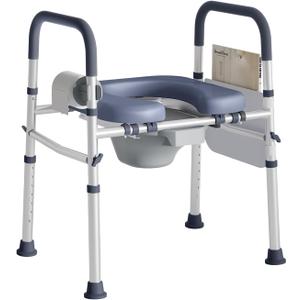 Bedside Commode for Seniors, FSA/HSA Eligible Bedside Toilet with Adjustable Width and Height, 400 LBS Weight Capacity, 16.5 Inch Extra Large Soft Seat Plate