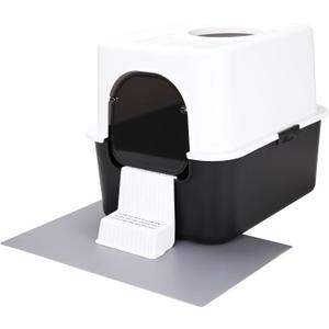 Cat Litter Box with Lid, Fully Enclosed Splash-Proof and Leak-Proof Urine High Edge and Odorless Cat Litter Box, Easy to Installation and Clean (Black,S)