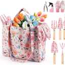 Gardening Tools, 10-Piece Gardening Gift Set for Women, Rust-Proof & Heavy-Duty Tools with Floral Organizer Bag, Fashionable & Thoughtful Gift for Garden Women (Pink)