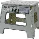 11" Folding Step Stool for Adults Kids Holds Up to 300 lbs,Non-Slip Folding Stools with Portable Handle, Compact Plastic Foldable Step Stool for Bathroom,Kitchen (Gray) (Sage Green)