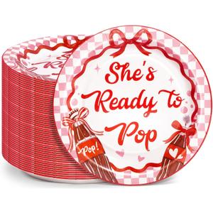 Shes Ready to Pop Party Plates, Retro Soda Theme Baby Shower Decor include 48 Plates for Gender Reveal Pregnancy Announcement Newborn Party Supplies (Plates)