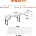 VEVOR Plastic Folding Bench, 6ft Portable Folding Bench, Smooth High Density Polyethylene Waterproof Outdoor Bench, Picnic Camping Table with Handle for Garden Soccer Playtime, White (1 Pack)