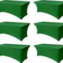 Stretch Table Cover for 6 Foot Rectangle Tables-6 Pack Green Spandex Fitted Tablecloth-Elastic 6ft Christmas Tablecloths for Party, Vendor Booth Display, Banquet Buffet, Craft Trade Show
