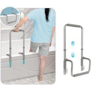 Bathtub Rails for Seniors Shower Grab Bars Clamp on Tub Rail Bath Tub Handles Heavy Duty Safety Support Bar Handicap Tub Bar for Elderly Help Getting Out of Bathtub No Drill Bathroom Grip Bars Devices