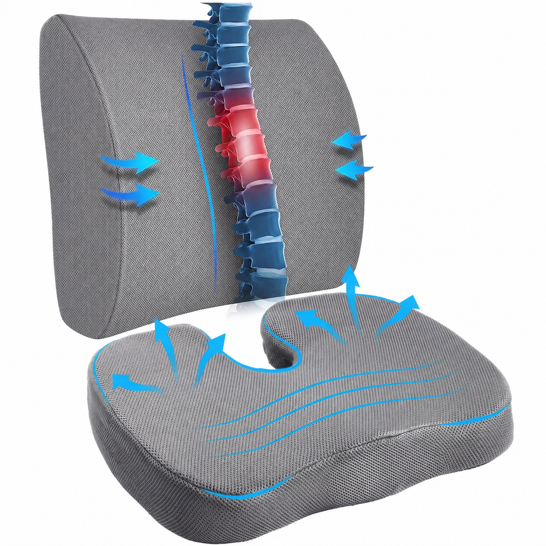 DONAMA Memory Foam Chair Seat & Lumbar Cushion for Tailbone, Hip Pain Relief - Ideal for Office, Car, Wheelchair