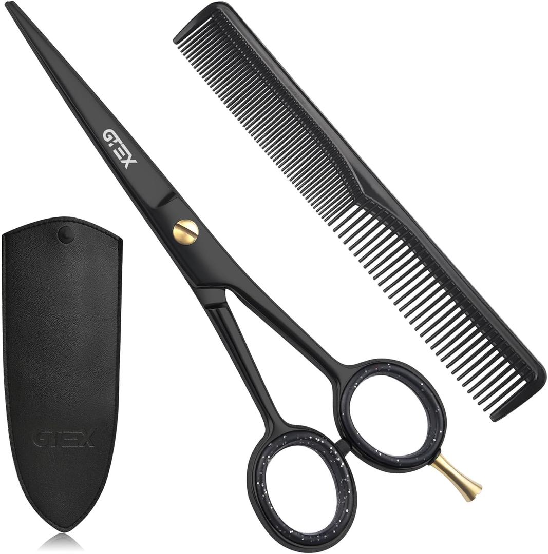 GTEX Hair Scissors, 6.5 inch Black Professional Hair Cutting Scissors for Women Men Adults - Barber Scissor Hair Shears - Super Sharp Haircut Scissor - Tijeras De Peluqueria Profesional