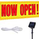 Solar Large Now Open Banner, 3x8 ft Polyester Open Sign with Warm White Led Lights, Single-Sided Outdoor Indoor Signs with Rope Metal Grommets for Business Hanging