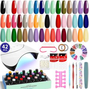 VANREESA 42 Pcs Gel Nail Polish Kit with U V Light 24 Popular Colors Nail Polish Gel Set Nude Red Blue Green Purple Orange All Seasons Nail Set Complete Nail Kit for Beginners Gifts for Women (Classic Basics Collection)