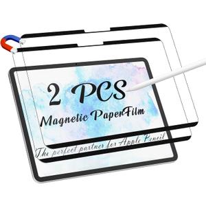 2 Pack Magnetic Paperfilm for iPad Air 11 Inch 2024/2025 (M2/M3, 6th/7th Gen), Feel Like Writing Drawing On Paper, Matte Removable Anti Glare Fingerprint Screen Protector Blue Light Filter