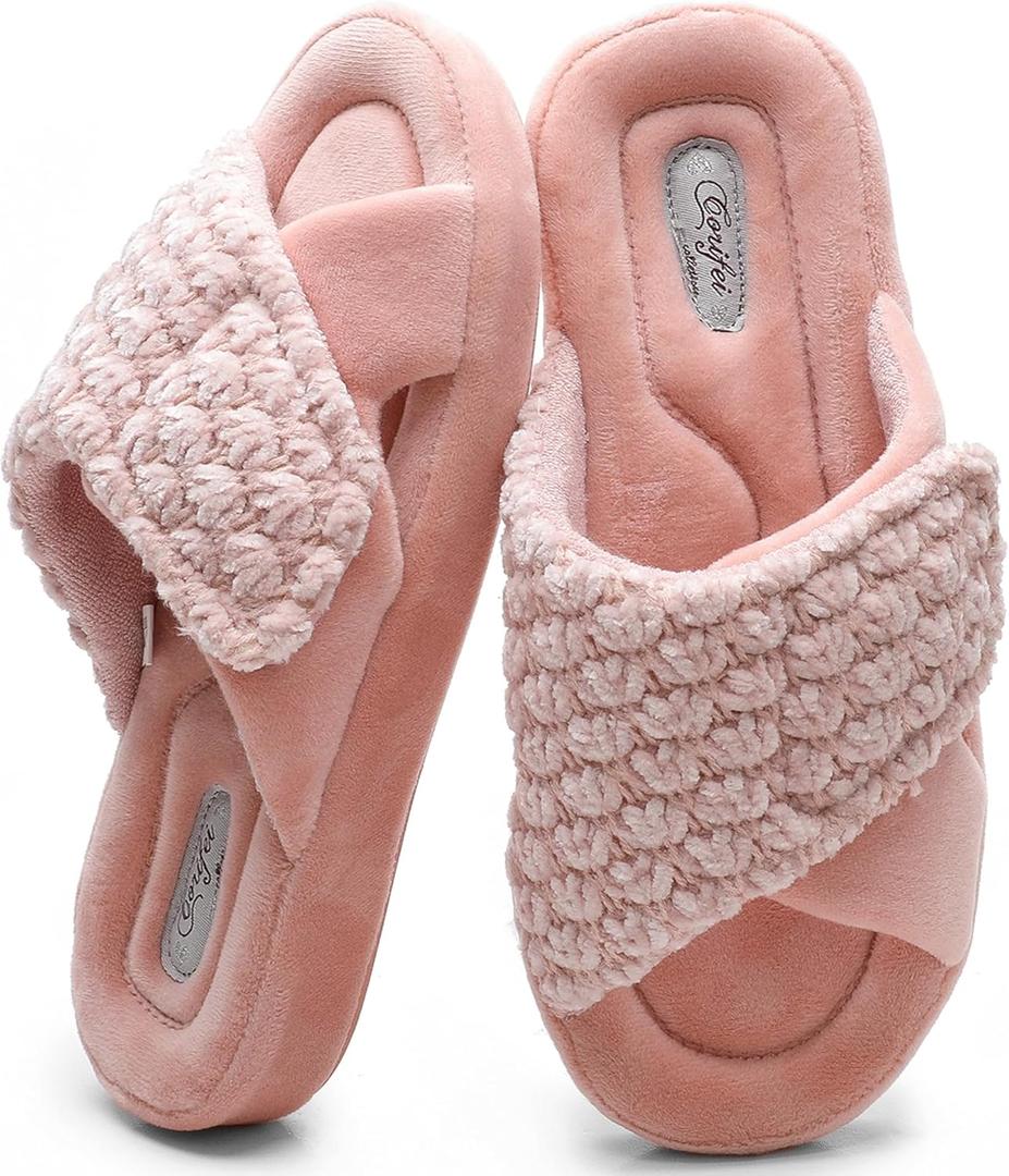 Women's Orthotic Slippers with Arch Support Adjustable Orthopedic Slipper Memory Foam Ladies House Shoes Indoor Slip On for Plantar Fasciitis (10, Pink)