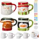 LOYIM Set of 4 Christmas Ceramic to Paint Color Your Own Mugs Christmas Craft for Adult Santa Snowman Elk Penguin DIY Mug Painting Kit with Paints, Brushes, Palette for Xmas Activity Art Decoration
