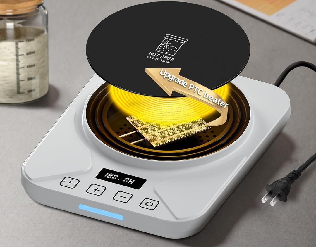 Sourdough Starter Warmer Mat - 24H Timer - Precise 1°F Thermostat Control (70-100°F) - Smart Memory Warming On/ Off - Fits Jars Up to 40oz - Perfect for Home Baking (Moonlight White)