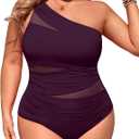 Aqua Eve Plus Size One Piece Swimsuit for Women Tummy Control Bathing Suits One Shoulder Swimwear Purple 16W