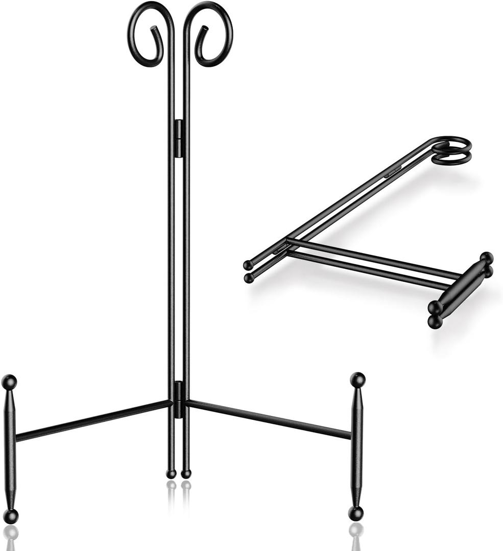 SVENJBB 10 Inch Plate Stands for Display, Black Metal Frame Holder Stand for Picture and Decorative Plate, Collapsible Easel Display Stand for Platter, Book and Art (2 Pack)