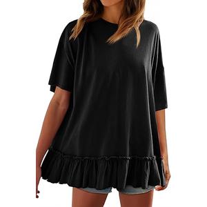 Tankaneo Womens Peplum Oversized Tshirt Summer Casual Pleated Shirt Dress Crew Neck Flowy Beach Tunic Tops, Size -XXL