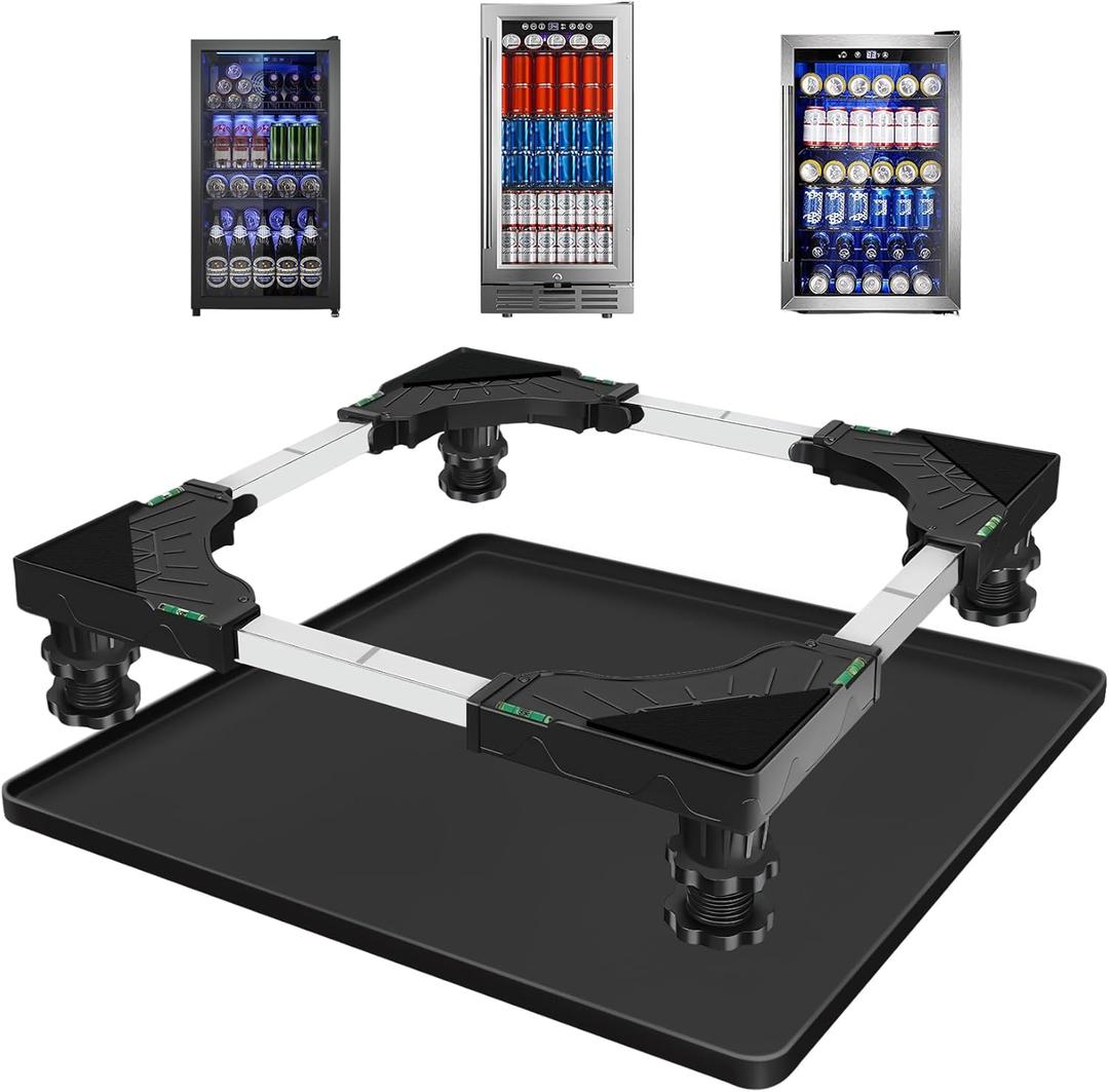 Nefish Mini Fridge Stand with 23.6" x 23.6" x 0.8" Silicone Drip Tray with Raised Edge Mini Refrigerator Stand with Mat Portable Washer and Dryer Pedestal