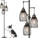 68 Dimmable Floor Lamp, 3 x 800LM LED Edison Bulbs Included, Industrial Floor Lamps for Living Room, Rustic Tall Lamps Standing Lamp for Bedrooms Living Room (Black-Metal Base-68 inches)