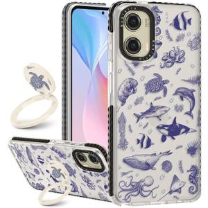 Boaretiu Cute Kawaii for Moto G Stylus 5G 2024 Case with Stand - Fashion Cool 360 Rotate Ring Holder Kickstand for Women Girls Boys Teens Girly for Motorola Moto G Stylus Case, Fish