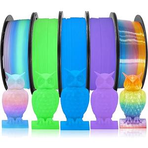 DO3D 1.75mm PLA 3D Printer Filament Bundle: Glow in Dark Green, Blue, Purple, Rainbow, One Spool Clear Multi Colored Rainbow, Each Spool 250g, Total 1.25Kg 3D Printing Filament, 250g x 4Spools PLA