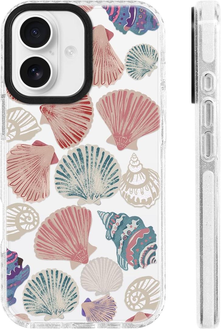 for iPhone 16 Case [Military-Grade Drop Protection/Serene Soft TPU Protective/Camera Protection/for Women & Girls]-Dreamy Pastel Seashell Aesthetic (ShellCollage)