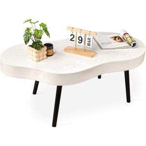 Cloud Coffee Tables Modern Small Coffee Table Wood Frame Low Floor Table for Sitting on the Floor White Funky Center Tea Tables for Living Room Reception Room, 39 x 20 x 15 inches