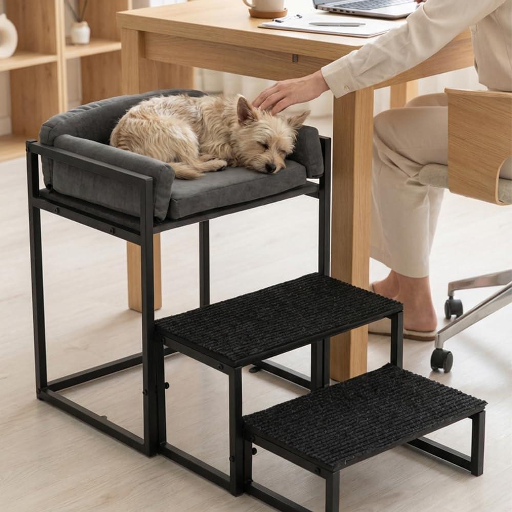 Pet Stairs for Dogs and Cats,Dog Window Perch, Iron Frame with Soft Cushion, Non-Slip Foldable Pet Steps for Bed Sofa Office Desk, Sunbathing Rest Platform