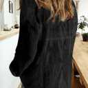 Astylish Womens V Neck Roll up Sleeve Button Down Blouses Tops (Black, M)