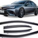 Tape-On Smoke Tint with Chrome Trim Window Visors Compatible with Toyota Camry 2018 2019 2020 2021 2022 2023 Shatterproof Window Deflectors 4pcs