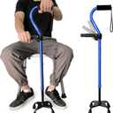 AOHHL Quad Walking Cane Foldable Adjustable Portable Stick Men & Women and Seniors - Lightweight & Sturdy with 4-Pronged Base for Extra Stability Balance,Self Standing Gifts for mom Dad (Blue)