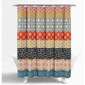 Lush Decor Bohemian Stripe Shower Curtain, 72" x 72", Turquoise & Orange