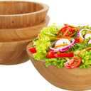 Lawei Set of 4 Bamboo Salad Bowls - 7 x 2.25 Inch Wood Serving Bowls Individual Meal Bowls Fruits, Salad, Pasta, Cereal, Rice and Snacks