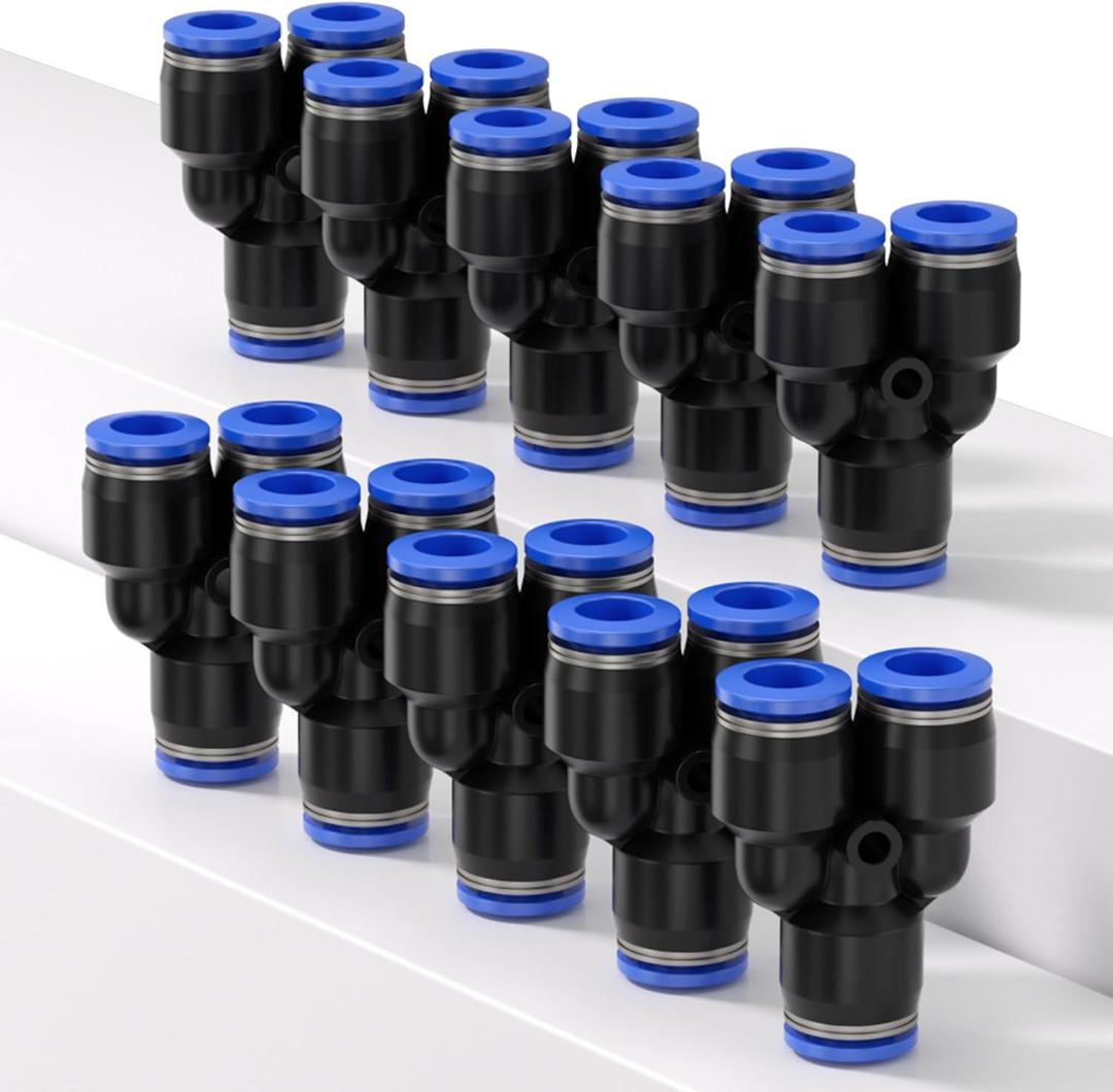 Y spliter 3 Ways - 1/4" Tube OD Hose Quick Connect Fittings, Quick Connect Hose Fittings Push to Connect Tube PY- 1/4" (Blue Pack of 10)