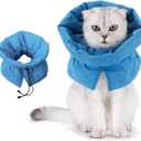 Cat Recovery Collar, Soft Adjustable Cat Cone Alternative, Lightweight Waterproof Fasteners Collars for Cats Kittens Puppies, After Surgery Stop Licking, Post-Surgery or Skin Protection (Medium, Lake Blue)