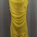 BORIFLORS Women's Sexy Ruched Bodycon Midi Dresses Square Neck Sleeveless Ruffle Hem Club Party Tank Dress (Yellow, Small)