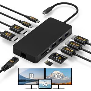 Laptop Docking Station Dual 4K HDTV Monitor, Fophmo USB C to 2 HDTV Splitter Extended Display, 1000Mbps LAN, USB A&C 3.0 Ports(10Gbps), SD/TF Card, 100W PD Charging, MacOS Only Mirrors Same Screen