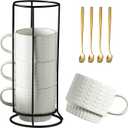 Miamolo Stackable Coffee Mugs, Coffee Mug Set of 4 with Spoons & Stand, 13oz Espresso Cups for Drinks Latte Cappuccino Tea, Coffee Cup for Housewarming Birthday Gift, Dishwasher Safe, White