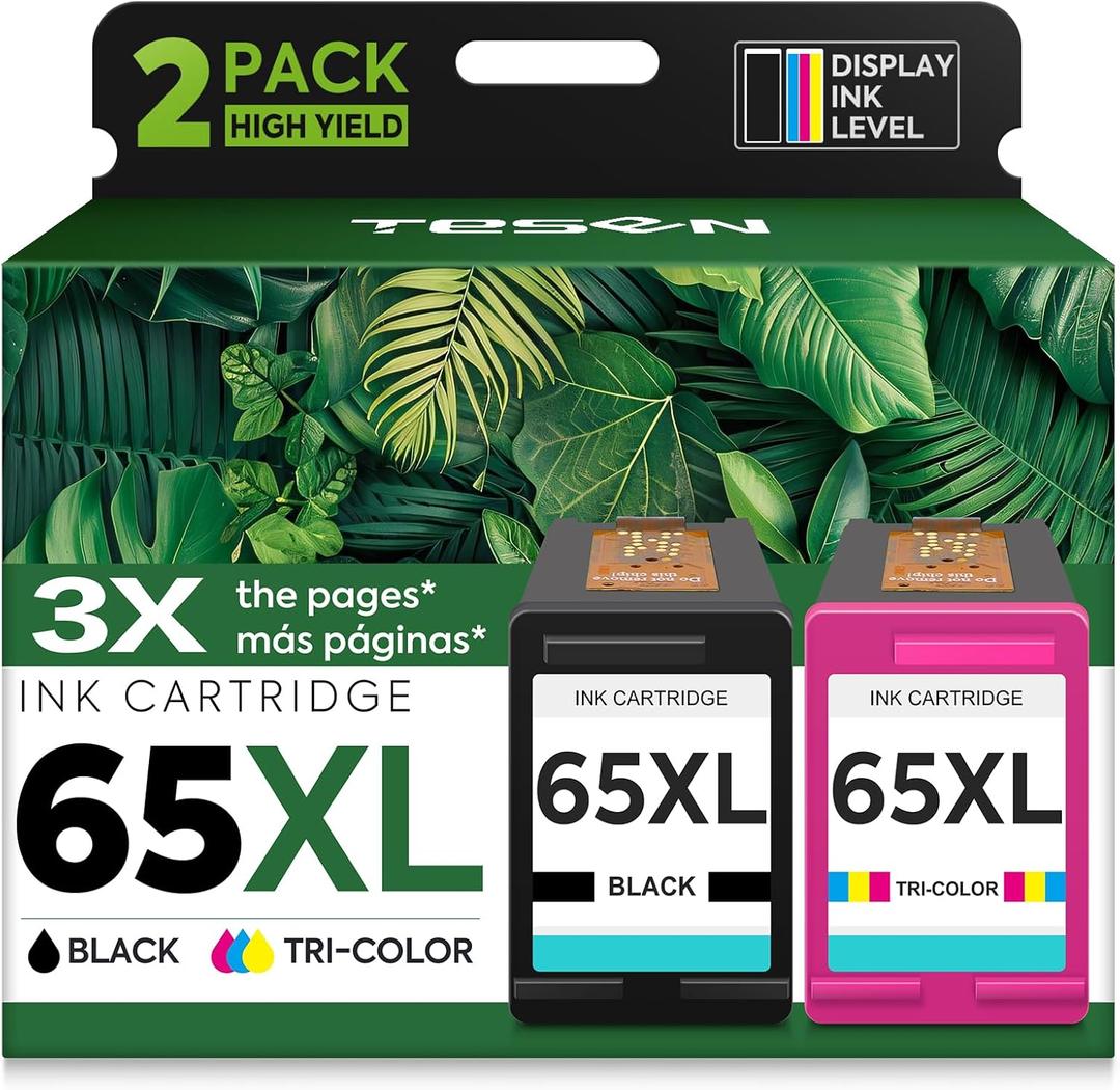 65XL Ink Cartridges High-Yield Replacement for HP Ink 65 XL HP65 HP 65 Ink Cartridges Black Color Combo Pack use with HP Envy 5055 5000 5052 Deskjet 3755 3700 3752 2600 2622 2652 Printers (2-Pack)