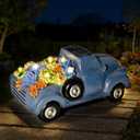 Solar Garden Decor Outdoor Statues Truck with Succulent and 7 LED Lights, Yard Decor for Outside, Yard Art Gardening Gifts for Women Mom Grandma (Blue Truck)