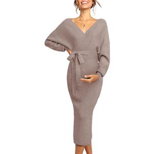 Chang Yun Maternity Nursing Dress Sweater Dress for Women Wedding Guest Dress Baby Shower Maternity Photoshoot Outfits (X-Large, Coffee)