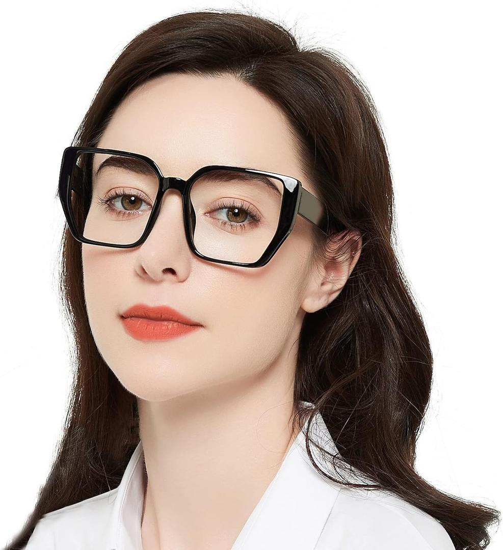 MARE AZZURO Oversized Square Reading Glasses Women Trendy Large Readers 1.0 1.25 1.5 1.75 2.0 2.25 2.5 2.75 3.0 3.5 (Black)
