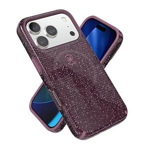 Speck CANDYSHELL Grip +MS Case for iPhone 17 Pro - Plumberry Glitter | Slim Protective Grip | Drop Protection | MagSafe Compatible