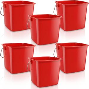 6 Pcs 3 Quart Small Bucket Square Detergent Sanitation Bucket Plastic Small Cleaning Pail with Handles Stackable Utility for Home, Office, Kitchen, School, Commercial Use, Food Service（Red）