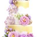 Ercadio 30Pcs Purple Artificial Flowers Balls Cake Decorations 3D Flowers with Artificial Leaves Cake Toppers for Purple Birthday Wedding Anniversary Mother's Day Party Cake Decor Supplies