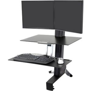 Ergotron  WorkFit-S Dual Monitor Standing Desk Converter, Sit Stand Workstation for Tabletops  with Worksurface, Black