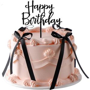 Black Satin Bows for Cake Decorations, 11 Pcs Coquette Bow Cake Toppers with Happy Birthday Acrylic Sign, Ribbon Cake Bows for Birthday Cake, Cupcakes, Baby Shower, Wedding Party Decor