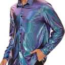 Zando Mens Disco Shirt Outfit Retro 70s Shirts for Men Sequin Glitter Long Sleeve Button Down Disco Outfits Party Costume (XXL)