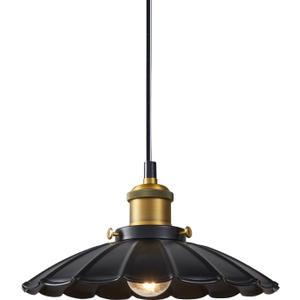 Black Pendant Light, 9.8 Inch Retro Hanging Lamp for Bedroom, Glossy Hanging Kitchen Lights Living Room 6.5Ft Height Adjustable Indoor Pleated Pendant Light, 250mm Hardwired