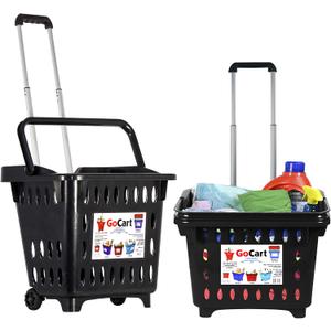dbest products GoCart, Black Grocery Cart Shopping Laundry Basket on Wheels