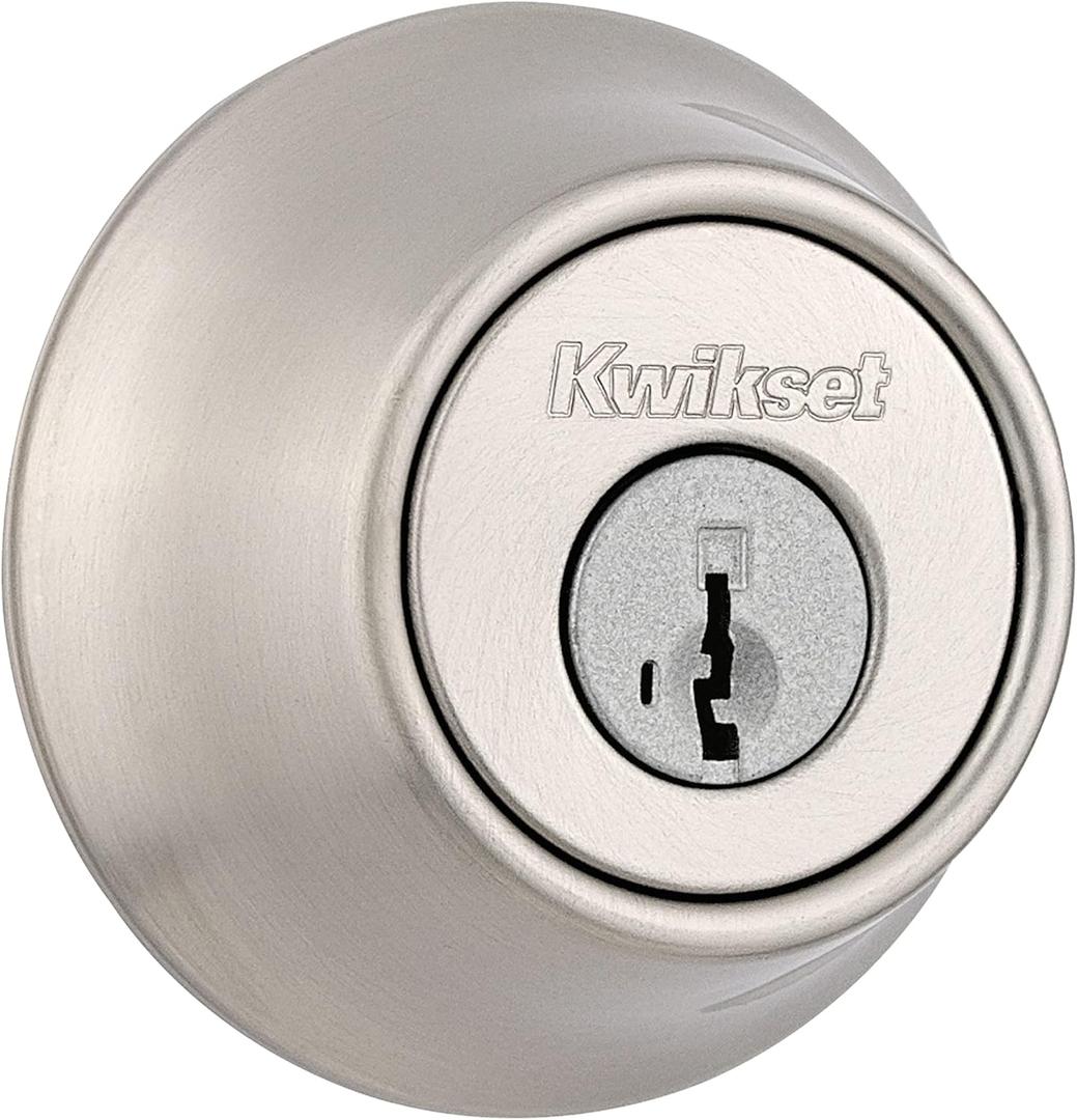 Kwikset 660 Deadbolt Deadbolt Lock, Satin Nickel Round Exterior Keyed Front Entry Door, Pick Resistant SmartKey Rekey Security, Single Cylinder Dead Bolt, with Microban Protection