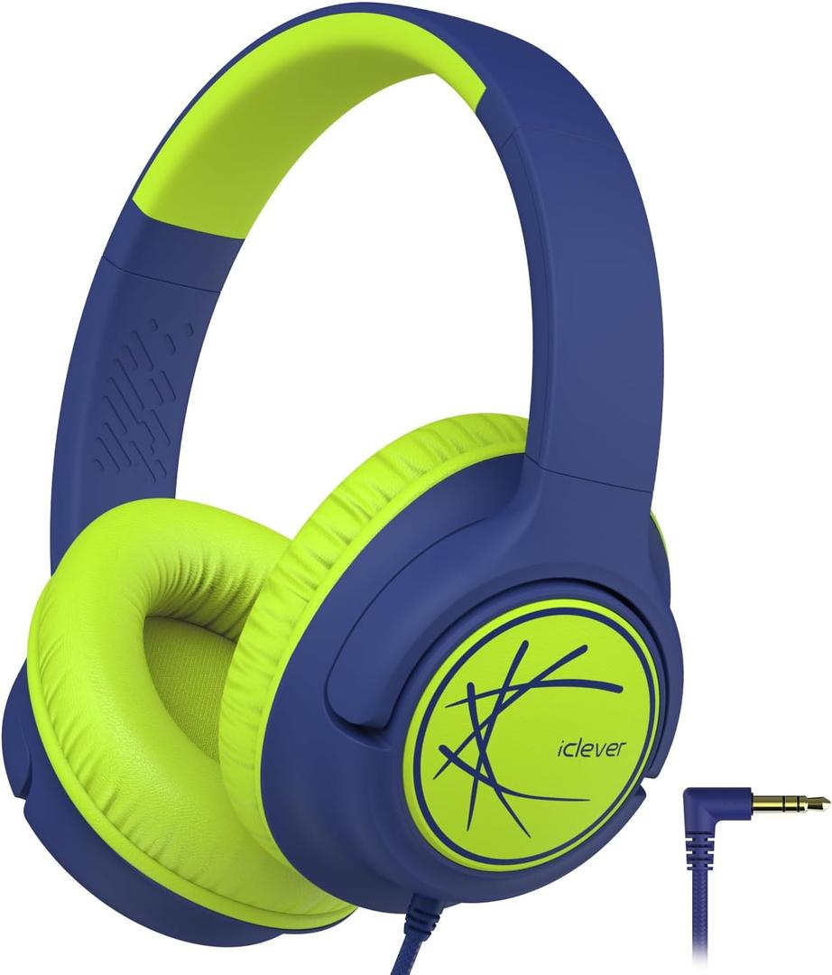 iClever Kids Headphones with Cord, 85dBA Safe Volume Wired Headphones for Kids, Stereo Sound Foldable Adjustable, 3.5mm Jack, Over Ear Child Headphone for School/Boys/Girls/iPad/Tablet/Travel, Green